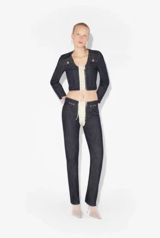 Denimjeans med snøring i kontrastfarge
