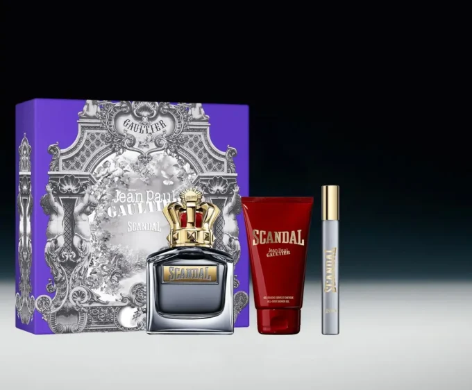 Scandal Pour Homme 3,4 oz, dusjgel 2,5 oz og spray